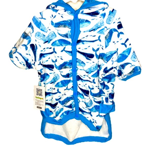 LOVINPET Soft Lightweight Flannel Dog Hoodie In Whale Hello There White Sz Large - Picture 9 of 12